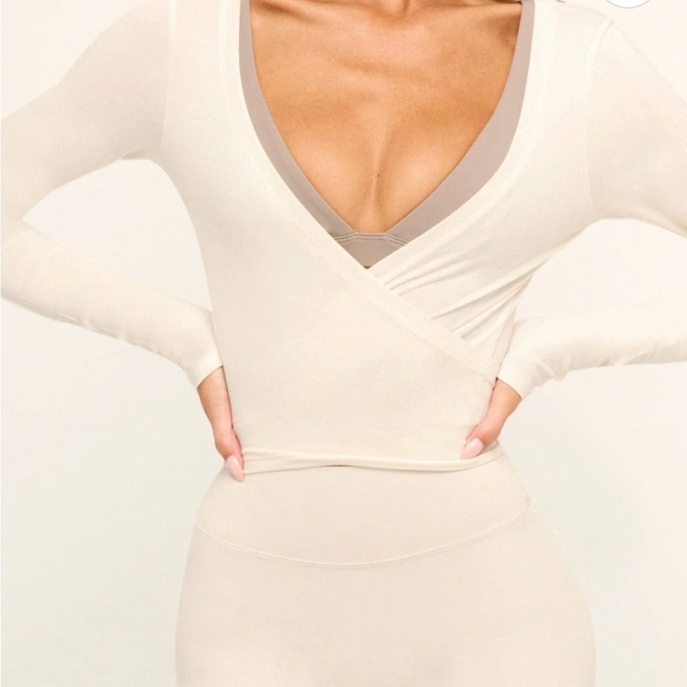 Cream Wrap-Style Long Sleeve Ballerina Wrap Shirt by CSB
